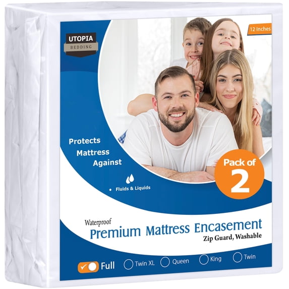 Utopia Bedding Premium Waterproof Bed Bug Mattress Cover Pack of 2, Full Zippered Mattress Protector, 12 Inches Deep, Dust Mite Proof 6-Sided Mattress Encasement for Bed