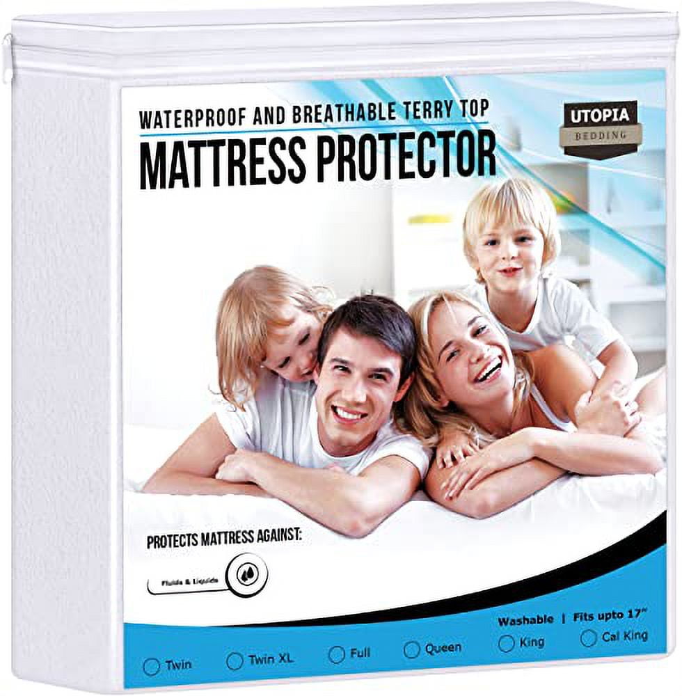 Utopia White Waterproof Terry Queen Mattress Protector