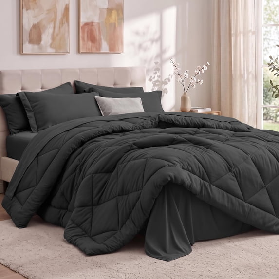 Utopia Bedding Queen Comforter Set, Bed in a Bag 7 Piece, Dark Grey Diamond Quilted Bedding Set, Microfiber Fill, Comforter, Flat Sheet, Fitted Sheet, Pillowcase, Pillow Shams, Machine Washable