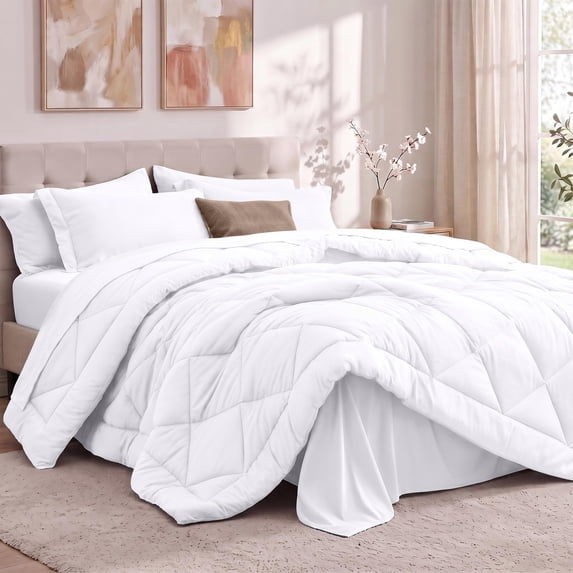 Utopia Bedding Queen Comforter Set, Bed in a Bag 7 Piece, White Diamond Quilted Bedding Set, Microfiber Fill, Comforter, Flat Sheet, Fitted Sheet, Pillowcase, Pillow Shams, Machine Washable