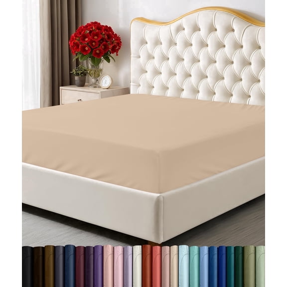 Utopia Bedding Queen Fitted Sheet Only, Ultra-Soft Microfiber, Deep Pocket, Fits Mattresses Up to 16 Inches - Beige