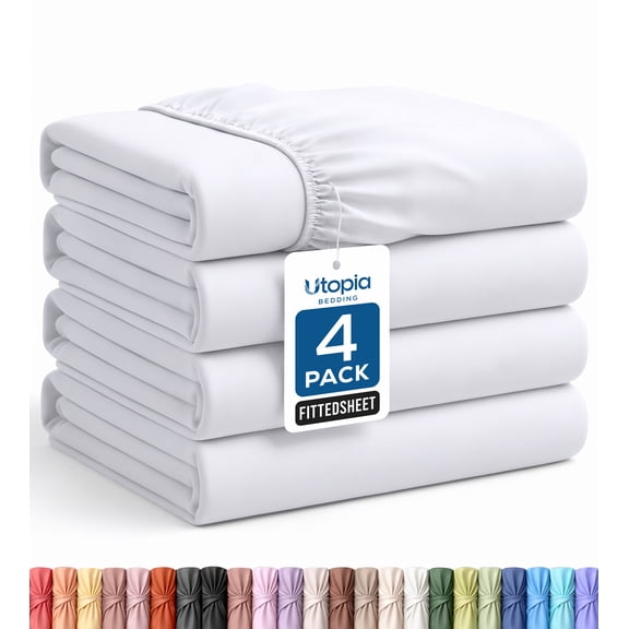 Utopia Bedding Queen Fitted Sheets Only, 4-Pack, Ultra-Soft Microfiber, Deep Pocket, Fits Mattresses Up to 16 Inches - White