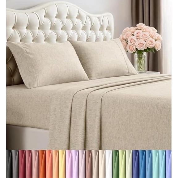 Utopia Bedding Queen Sheet Set 4 Piece Bed Sheets for Queen Size Bed, Soft and Breathable Microfiber, Includes 1 Fitted Sheet, 1 Flat Sheet and 2 Pillowcases Heather Beige
