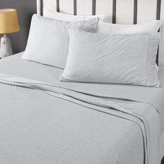 Utopia Bedding Queen Sheet Set - Jersey Knit Sheets 4 Piece Cotton Soft T-Shirt Stretchy Sheets Light Grey