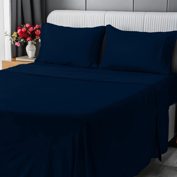 Utopia Bedding Queen Sheet Set - Jersey Knit Sheets 4 Piece Cotton Soft T-Shirt Stretchy Sheets Queen, Navy