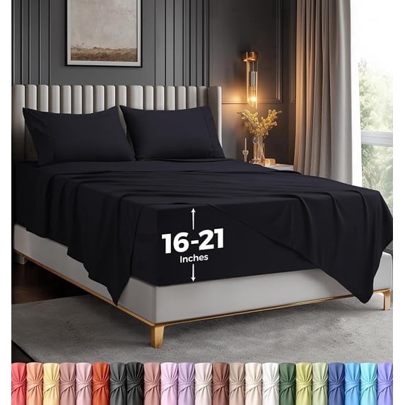 4-Piece Extra Deep Pocket Sheet Set | Fits 18 to 21 Inch Mattresses, Soft Cooling Microfiber, Hotel Luxury, Wrinkle & Fade Resistant, OEKO-TEX Certified | Utopia Bedding, Queen, Black
