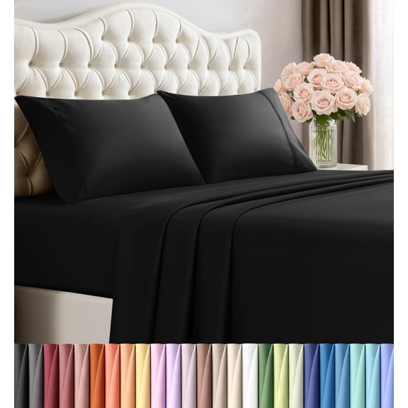 Utopia Bedding Queen Size Sheet Set 4 Piece Bed Sheets, Soft and Breathable Microfiber, Includes 1 Fitted Sheet, 1 Flat Sheet and 2 Pillowcases Oeko Tex Black