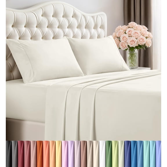 Utopia Bedding Queen Size Sheet Set  4 Piece Bed Sheets, Soft and Breathable Microfiber, Includes 1 Fitted Sheet, 1 Flat Sheet and 2 Pillowcases  Oeko Tex Ivory