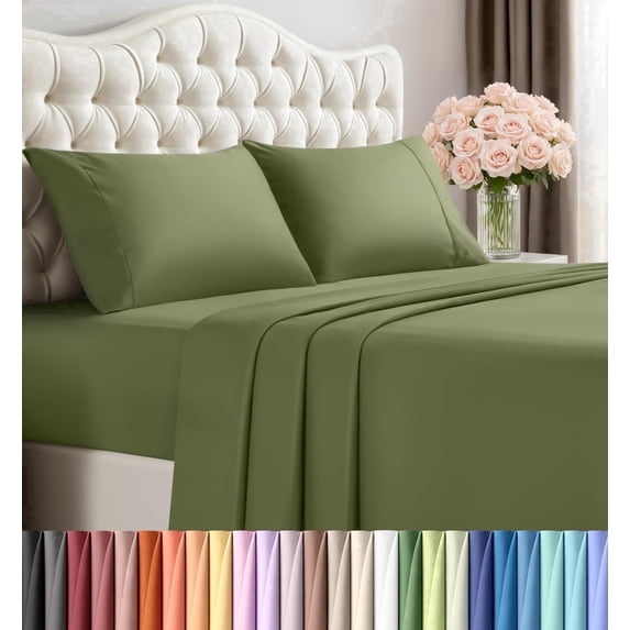 4 Piece Queen Deep Pocket Bed Sheet Set, 16 Inches, Premium Microfiber Sheets - Olive