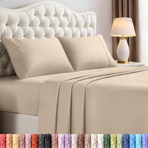 Utopia Bedding Queen Size Sheet Set 4 Piece Bed Sheets, Soft and Breathable Microfiber, Includes 1 Fitted Sheet, 1 Flat Sheet and 2 Pillowcases Oeko-Tex - Sand