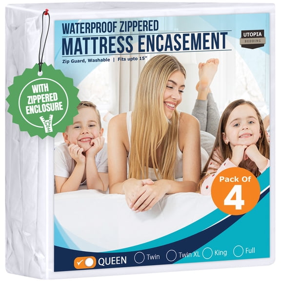 Utopia Bedding Queen Zippered Mattress Encasement 4 Pack – Waterproof and Bed Bug Proof Six-Sided Protector
