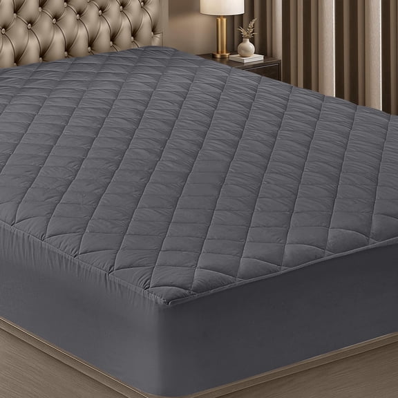 Quilted Fitted Mattress Pad, King Mattress Protector Topper with Deep Pocket Stretches up to 16 Inches, Machine Washable Mattress Cover by Utopia Bedding (Grey)
