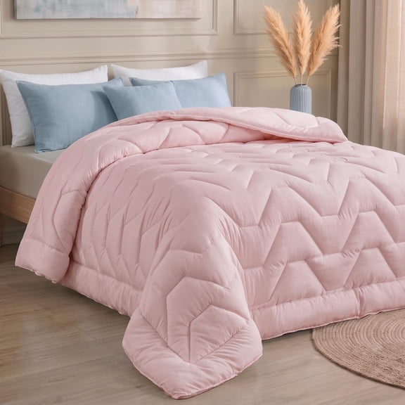 Utopia Bedding Quilted King Comforter, Duvet Insert, 90" x 102", Blush Pink Soft and Fluffy Zigzag Pattern Down Alternative Bed Comforter, All Season, Breathable, Corner Tabs, Machine Washable