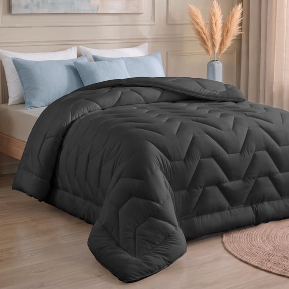 Utopia Bedding Quilted King Comforter, Duvet Insert, 90" x 102", Grey Soft and Fluffy Zigzag Pattern Down Alternative Bed Comforter, All Season, Breathable, Corner Tabs, Machine Washable