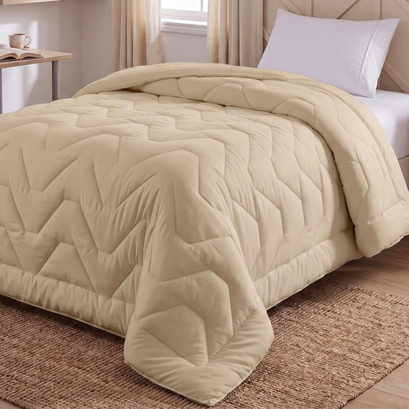 Utopia Bedding Quilted Twin Comforter, Duvet Insert, 64" x 88", Beige Soft and Fluffy Zigzag Pattern Down Alternative Bed Comforter, All Season, Breathable, Corner Tabs, Machine Washable