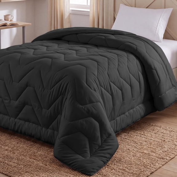 Utopia Bedding Quilted Twin Comforter, Duvet Insert, 64" x 88", Grey Soft and Fluffy Zigzag Pattern Down Alternative Bed Comforter, All Season, Breathable, Corner Tabs, Machine Washable