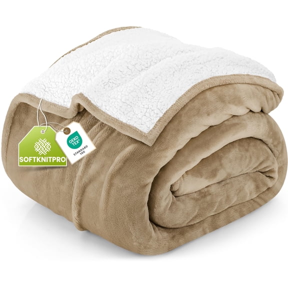 Utopia Bedding Sherpa Blanket Queen Size (Camel, 90x90 Inches) - Soft Lightweight Plush Fleece Reversible Blanket for Bed, Sofa, Couch, Camping and Travel