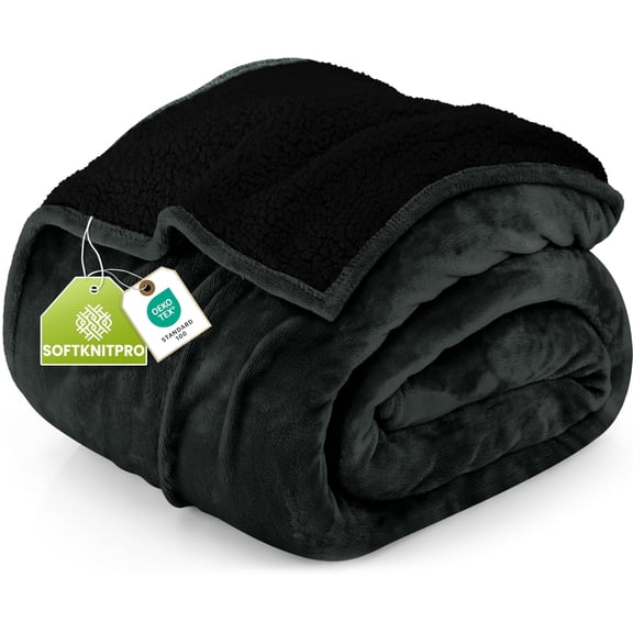Utopia Bedding Sherpa Blanket Queen Size (Black, 90x90 Inches) - Soft Lightweight Plush Fleece Reversible Blanket for Bed, Sofa, Couch, Camping and Travel