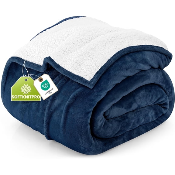 Utopia Bedding Sherpa Blanket Twin Size (Navy, 60x80 Inches) - Soft Lightweight Plush Fleece Reversible Winter Blanket for Bed, Sofa, Couch, Camping and Travel
