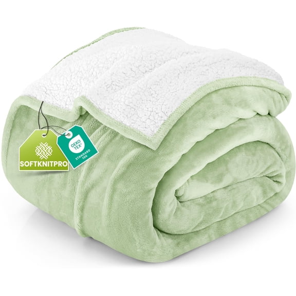 Utopia Bedding Sherpa Blanket King Size (Sage Green, 90x102 Inches) - Soft Lightweight Plush Fleece Reversible Blanket for Bed, Sofa, Couch, Camping and Travel