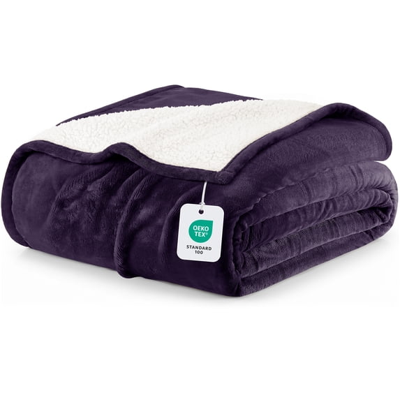 Utopia Bedding Sherpa Blanket Throw Size (Plum, 50x60 Inches) - Soft Lightweight Plush Fleece Reversible Blanket for Bed, Sofa, Couch, Camping and Travel