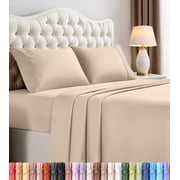 4 Piece Queen Deep Pocket Bed Sheet Set, 16 Inches, Premium Microfiber Sheets - Beige