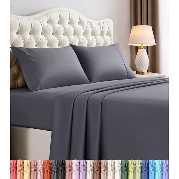 Utopia Bedding Solid 4 Piece Bed Sheets Set For Adults - Microfiber, Fade Resistant (Queen, Grey)