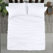 Utopia Bedding Solid 4 Piece Bed Sheets Set For Adults - Microfiber, Fade Resistant Queen, White