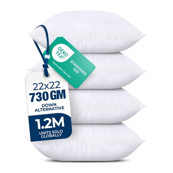 Utopia Bedding Throw Pillows (Set of 4, White)  22 x 22 Inches Down Alternative Pillows for Bed, Sofa, and Couch - Fluffy Decorative Stuffer Pillow for Indoors & Outdoors