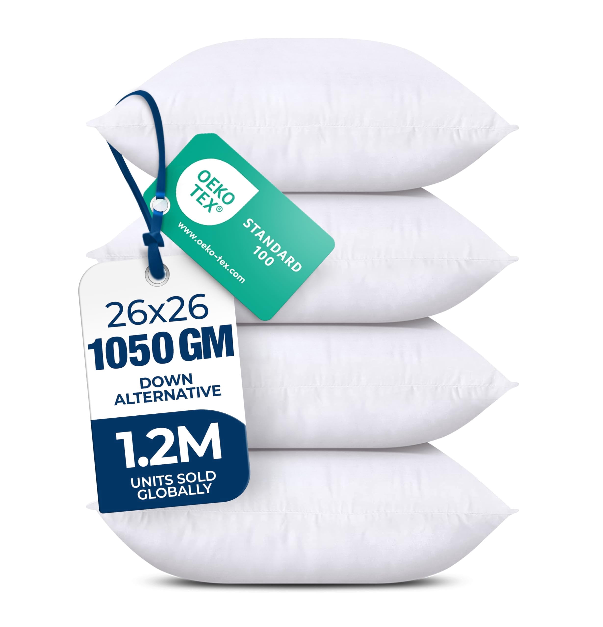 Utopia Bedding Throw Pillows (Set of 4, White) – 26 x 26 Inches Down Alternative Pillows for Bed, Sofa, and Couch - Fluffy Decorative Stuffer Pillow for Indoors & Outdoors