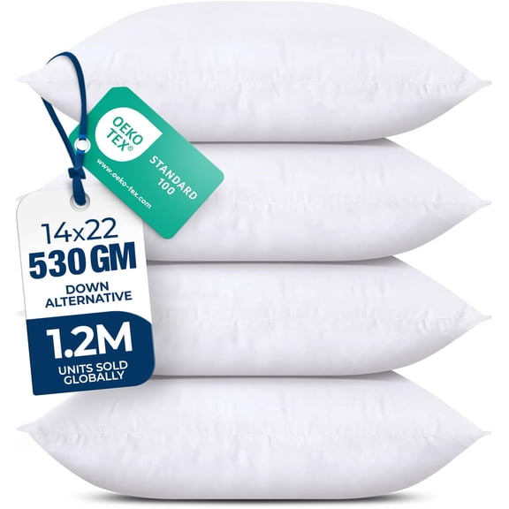 Utopia Bedding Throw Pillows (Set of 4, White) 14 x 22 Inches Down Alternative Pillows for Bed, Sofa, and Couch - Fluffy Decorative Stuffer Pillow for Indoors & Outdoors