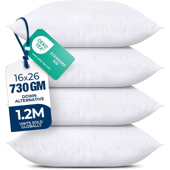 Utopia Bedding Throw Pillows (Set of 4, White)  16 x 26 Inches Down Alternative Pillows for Bed, Sofa, and Couch - Fluffy Decorative Stuffer Pillow for Indoors & Outdoors