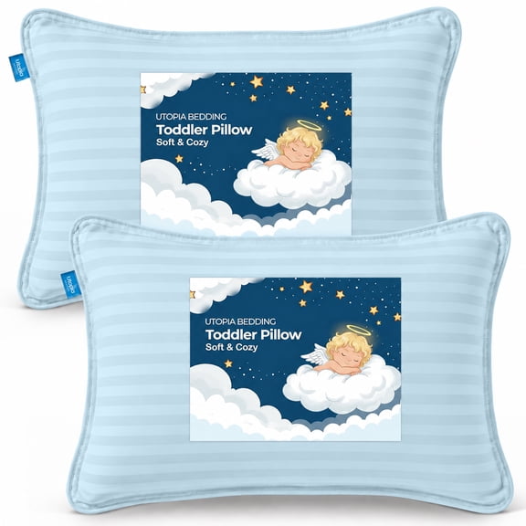 Utopia Bedding Toddler Pillow for Bed, Sleep & Travel, 2 Pack, 13 x 18 in, Soft Cotton-Blend Cover, Ages 2+, Light Blue