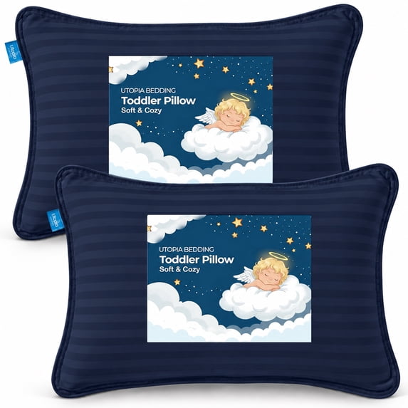 Utopia Bedding Toddler Pillow (Navy Blue, 2 Pack), 13x18 Small Kids Pillow for Sleeping, Soft and Breathable Cotton Blend Shell, Ideal for Toddler Bed and Travel (Intended for Age 2 and up)