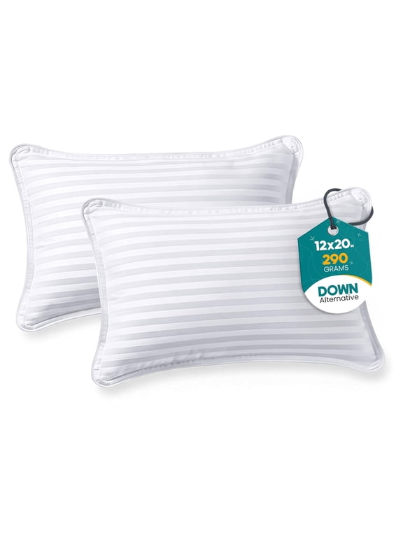 Travel Pillow for Airplane, Car and Toddlers (White, 2 Pack), Neck Support for Travelling, Down Alternative Filling, Compact Camping Pillow for Backpacking & Hiking (12x20)