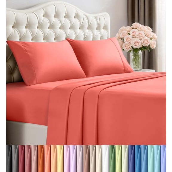 3 Piece Twin Deep Pocket Bed Sheet Set, 16 Inches, Premium Microfiber Sheets - Coral