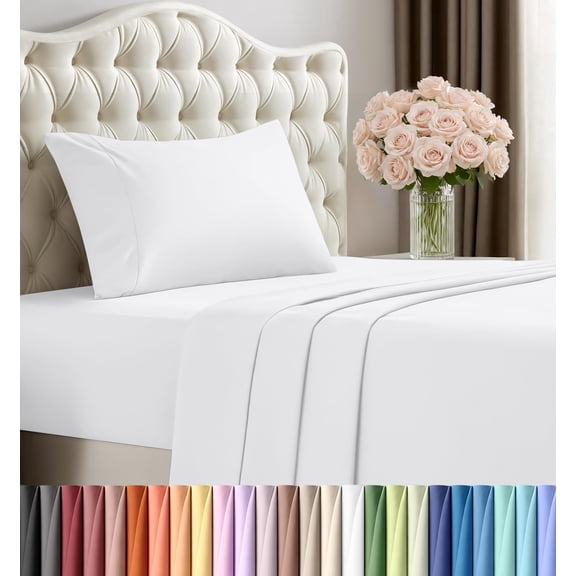 3 Piece Twin XL Deep Pocket Bed Sheet Set, 16 Inches, Premium Microfiber Sheets - White