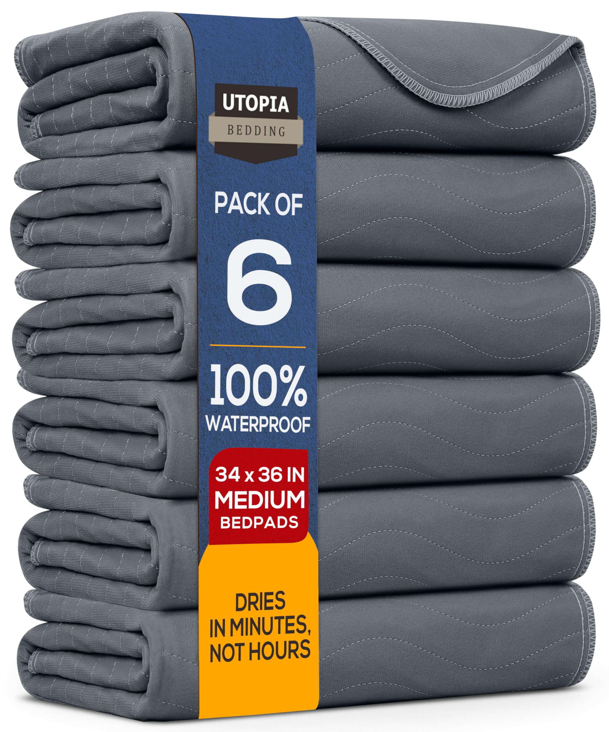 Utopia Bedding Washable Underpads 34" x 52" Pack of 4, Waterproof Reusable Heavy Absorbency Incontinence Bed Pads for Adults, Kids, Elderly and Pets, Bedwetting Pads for Sofa and Couch Grey