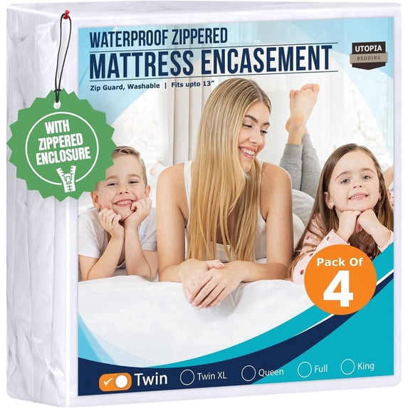 Utopia Bedding Mattress Protector Zippered Full Size Pack of 4, 100% Waterproof Bed Bug and Dust Mite Proof Mattress Encasement, Absorbent 6 Sided Mattress Cover