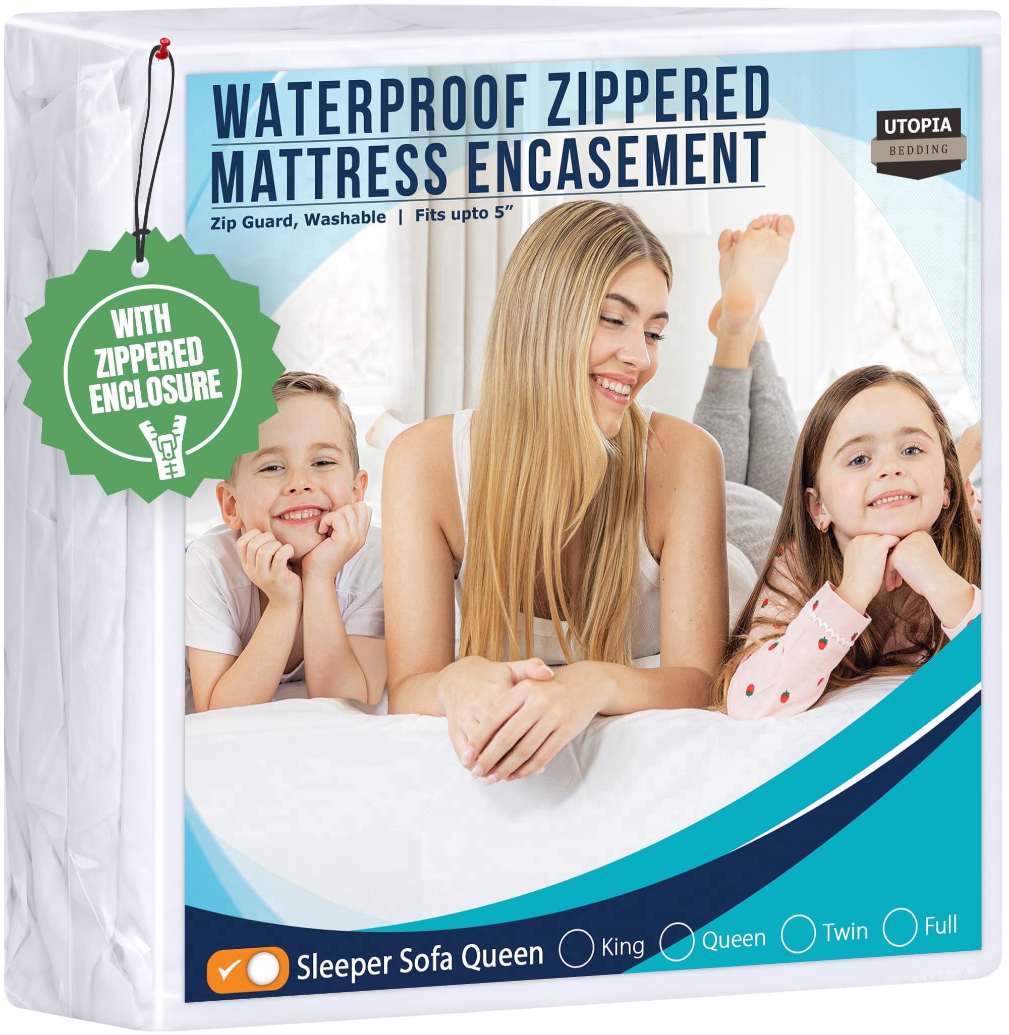 Utopia Bedding Sleeper Sofa Queen Mattress Protector Zippered, 100% Waterproof Bed Bug and Dust Mite Proof Mattress Encasement, Absorbent 6 Sided Mattress Cover