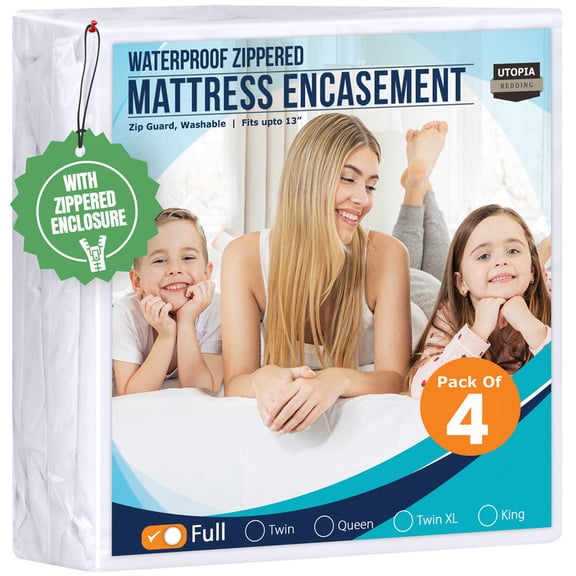 Utopia Bedding Full Zippered Mattress Encasement 4 Pack – Waterproof and Bed Bug Proof Six-Sided Protector