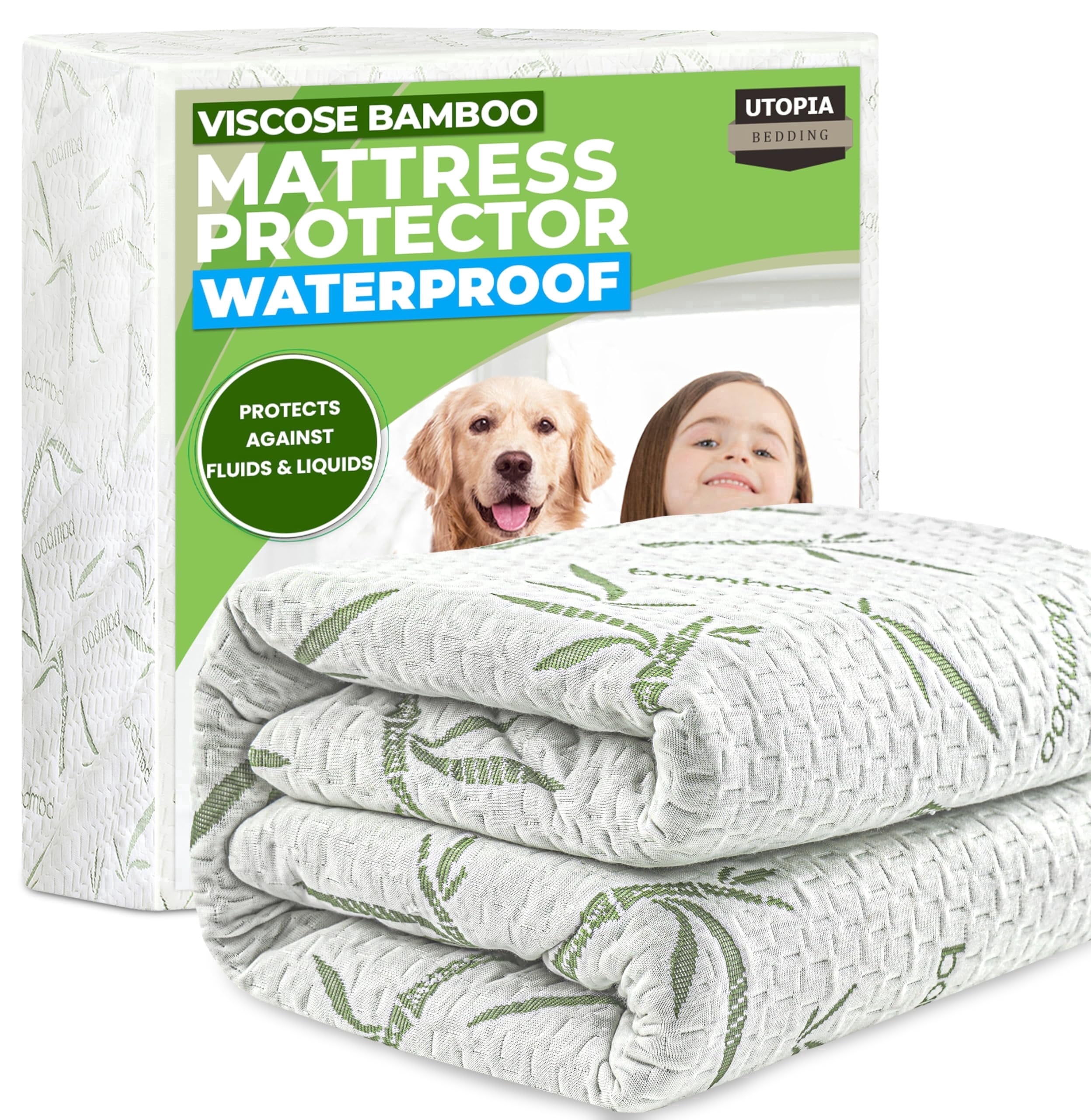 Utopia Bedding Waterproof Mattress Protector California King Size Bed, Premium 200 GSM Bamboo Viscose Cooling Mattress Cover, Soft and Breathable, Fitted Style with 17 Inches Deep Stretchable Pockets
