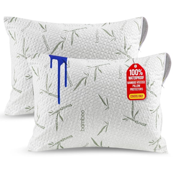Utopia Bedding Waterproof Pillow Protectors with Zipper Standard Size (2 Pack), Soft and Cooling Bamboo Viscose Pillow Covers, Bed Bug Proof Pillow Encasements 20 x 26 Inches