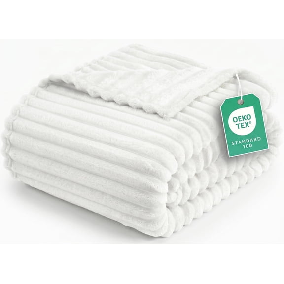 Utopia Bedding Off White Striped Fleece Blanket Twin Size – Fluffy, Warm & Lightweight Ribbed Throw for Bed, Sofa & Chair - Soft Cozy Blanket for Home Décor & Gifting (60x80 Inches)
