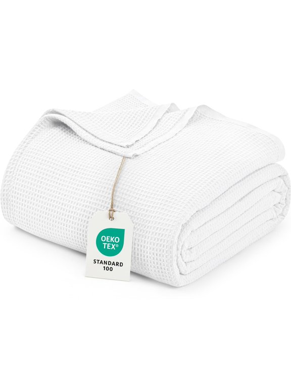 White Waffle Blanket Queen Size Soft Lightweight Breathable Cotton Blend Bed Blanket for All Seasons Luxury Throws for Bed Couch and Sofa