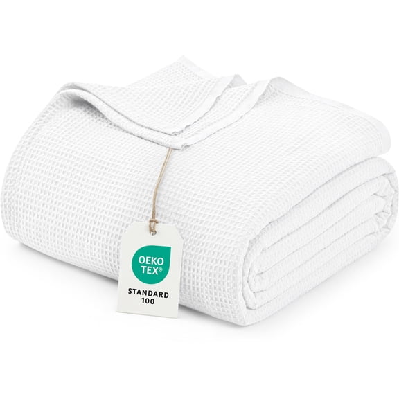Utopia Bedding White Waffle Blanket Queen Size Soft Lightweight Breathable Cotton Blend Bed Blanket for All Seasons Luxury Throws for Bed Couch and Sofa