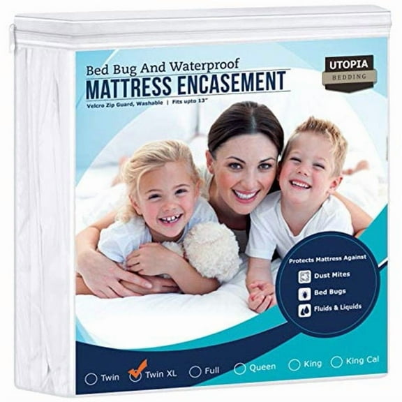 Utopia Bedding Zippered Polyester Mattress Encasement, Waterproof, Twin XL, Bed Size, 13-Inch Deep Pocket, Zippered and Velcro Closure, White