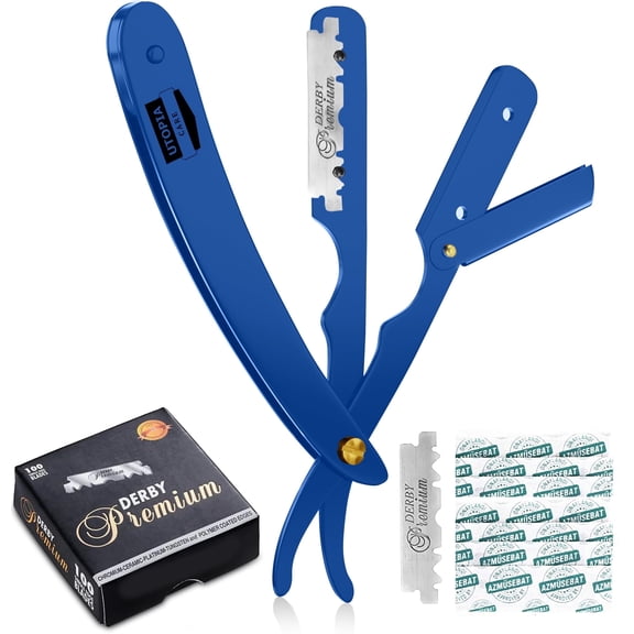 Utopia Care Professional Straight Razor for Men, Barber Straight Edge Razor Safety with 100 Pack Blades, Blue