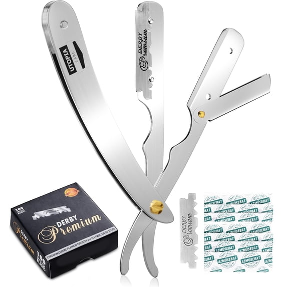 Utopia Care Professional Straight Razor for Men, Barber Straight Edge Razor Safety with 100 Pack Blades, Red