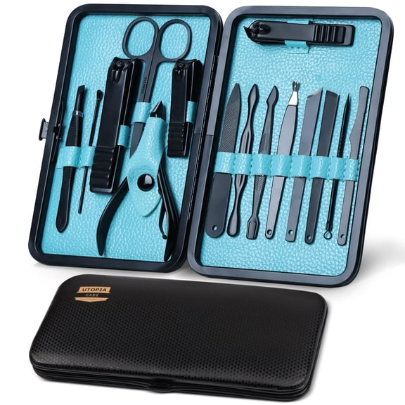Utopia Care Nail Clippers Professional Nail Kit or Manicure Kit For Women and Men, Stocking Stuffers or Groomsmen Gifts 16Pcs Pedicure Set for Fingernail, Toenail Clippers with Travel Case